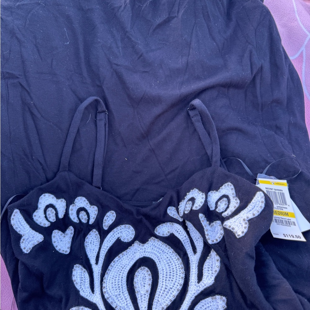 Black Dress with White Embroidery